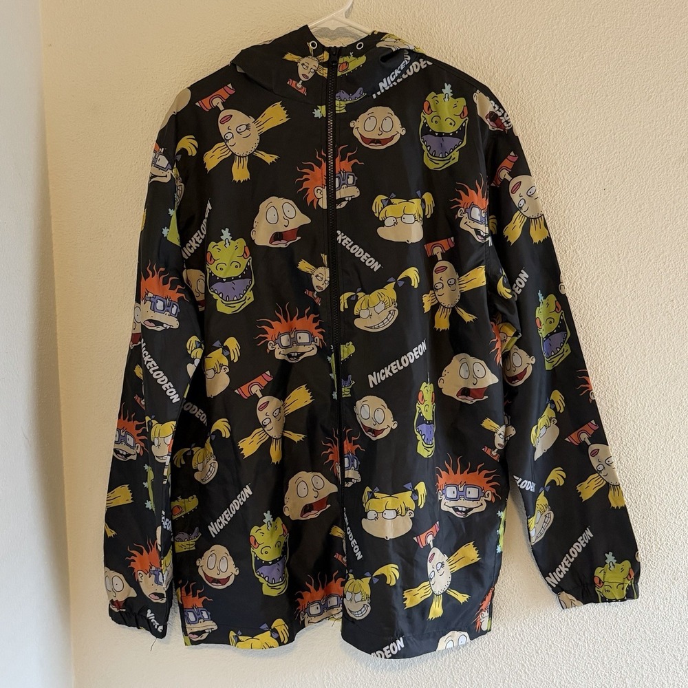 Nickelodeon Unisex Adult M Rugrats Hooded Windbreaker Y2K‎ Black Jacket